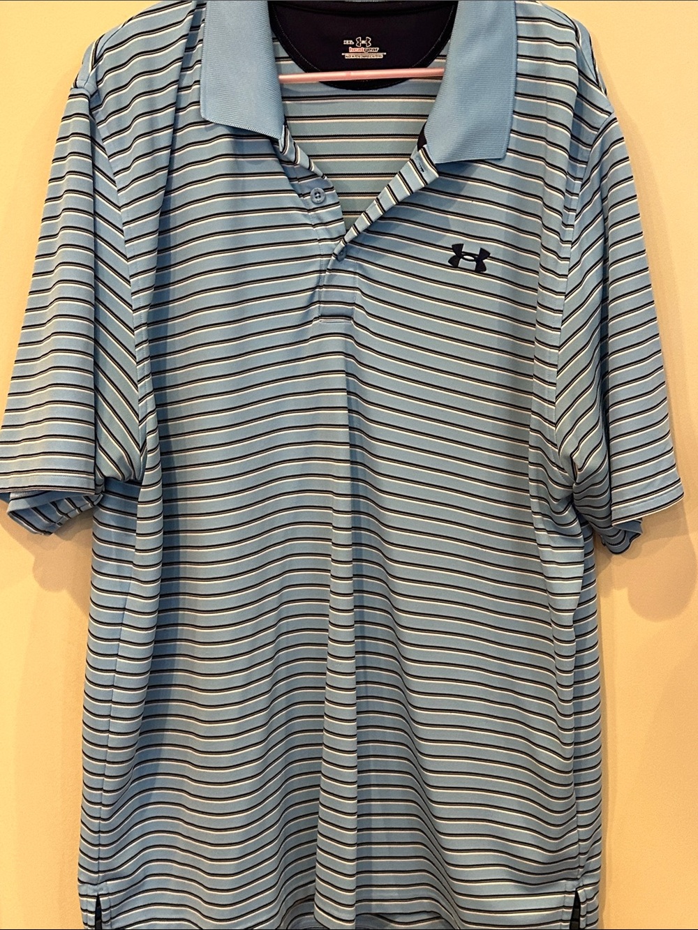 Under Armour Men’s Light Blue and Navy Striped Polo